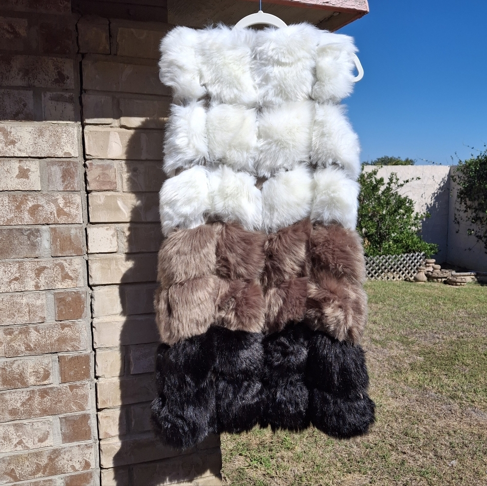 Faux-Fur Vest Multicolor Patchwork  Faux-Leather Panel Women Size Medium - Picture 6 of 16